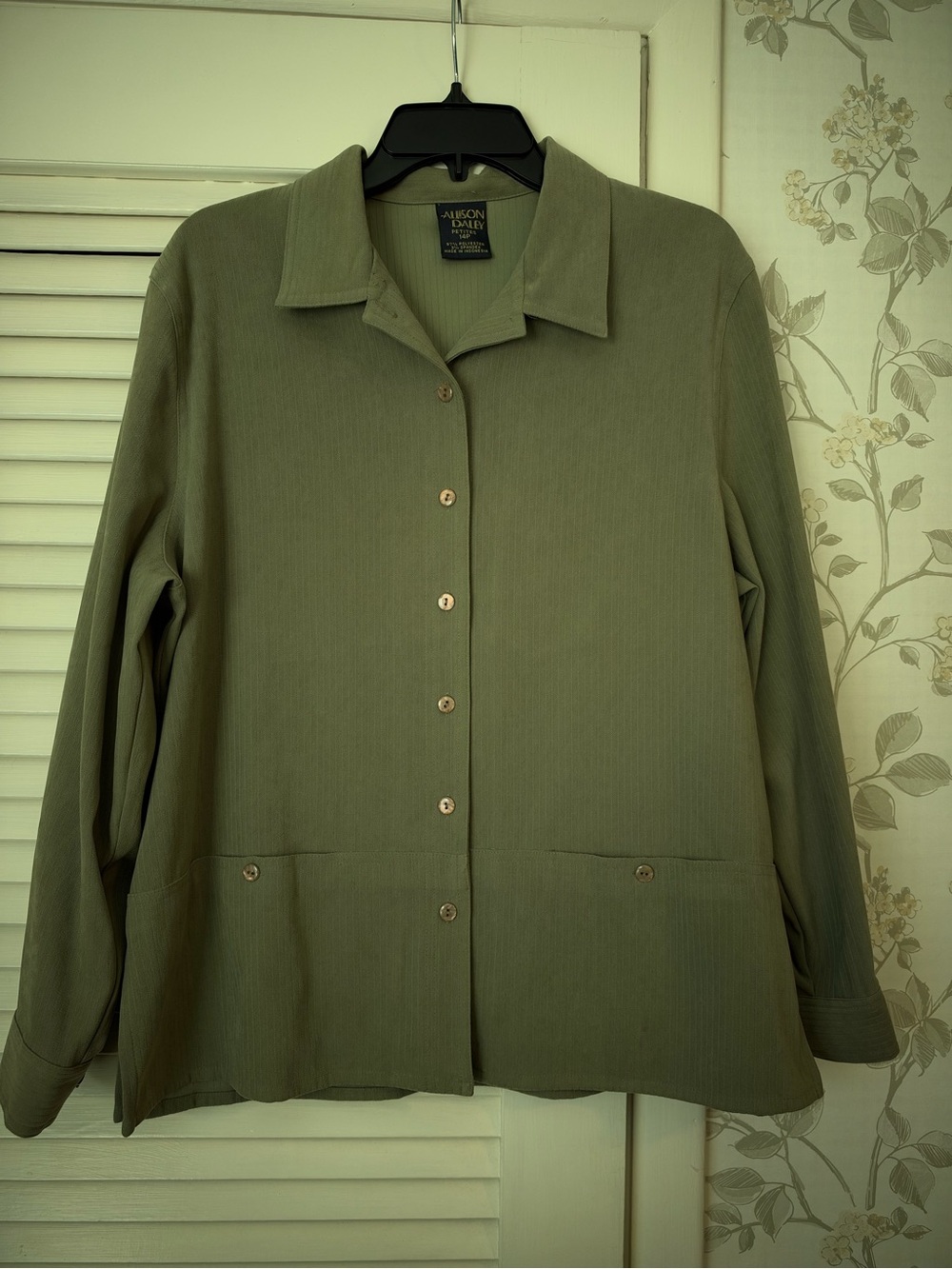 Vintage Allison Daley Olive Green Button-Front Women's Shirt Jacket